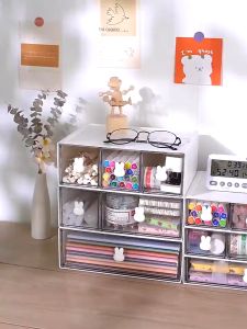 Stackable Drawer Storage Box Cute Style Large Capacity Stationery Jewelry Storage Box Make up Desk Organizers Laci Meja