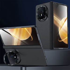 for Honor Magic V3 Leather Protective CaseCamera standIntegrated HD protective filmRotary shaft protection Phone Case-Green