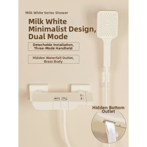 Creamy White Home Shower Set Pressure Boosting Without Top Spray Detachable