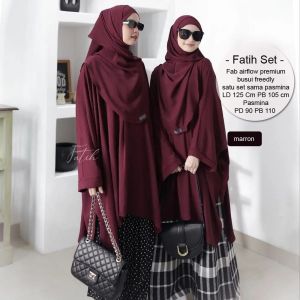 Tunik Dress Fatih Atasan Wanita Satu Set Kerudung Oversize Setelan Baju Jilbab Bahan Fab Airflow Adem Busui Friendly