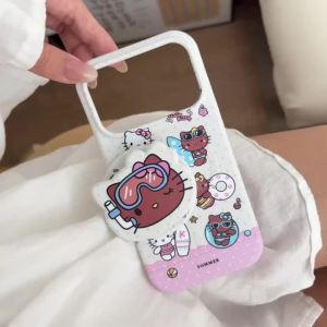 Sanrio | Ốp Điện Thoại iPhone 17 16 15 Pro Max Phong Cách Hàn Quốc Chống Sốc Chống Xước Kèm Giá Đỡ Từ Tính Hello Kitty Kính Lặn Biển