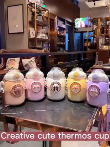 【Fans tone】 Kids Thermos Bottle Cute Water Bottle Kawaii Straw 700ml Stainless Large Capacity Cartoon Girl Kettle Student Cup for Children
