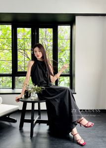 Bộ Váy Vest Cổ Treo Cạp Cao Phong Cách Hàn Quốc Mùa Hè 2025 Bộ Váy Dài Thanh Lịch Kiểu Pháp Cho Nữ