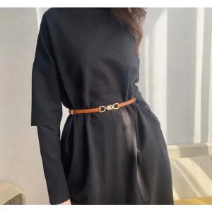 1pc Fashion Gold Buckle Stretch Belt Thin Metal Buckle Retro Belts  Waist Belt Gifts