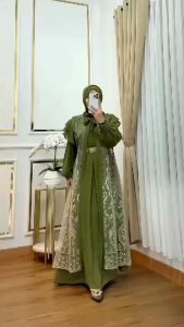 Dress Kondangan Kekinian Terbaru 2025 Mix Outer Brukat Mewah Elegan Untuk Lebaran 2025