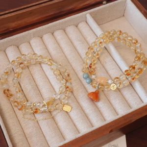 Natural Yellow Crystal Bracelet Double Circle Lotus Pod Fashion Jewelry Wealth Attraction And Fortune Telling Hand Accessory