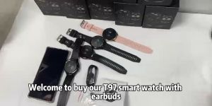 ใหม่ Rainbuvvy T97 2-in-1 หูฟังไร้สายสมาร์ทวอท์ช 1.39 นิ้วหน้าจอสัมผัสเต็มรูปแบบบลูทูธโทรไฮไฟ 9D คุณภาพเสียง IP67 สมาร์ทวอทช์กันน้ำสำหรับผู้ชายผู้หญิง