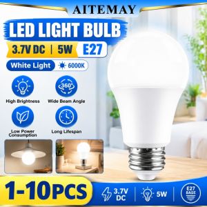 Aitemay 10 chiếc E27 bóng đèn LED 5W 3.7V DC đèn chiếu sáng trắng cho hệ thống năng lượng mặt trời Lều cắm trại tiêu thụ điện năng thấp