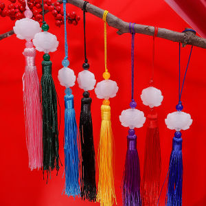 Chinese Ancient Style Elegant White Jade Lotus Flower Tassel Clothing Waist Belt Car Pendant Hairpin Accessories
