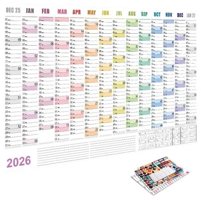 Lịch Treo Tường Lớn 2026 Kích Thước 29x20 Inch Kèm Sticker Kế Hoạch Tháng Dùng Cho Văn Phòng Nhà Ở Trường Học Học Tập Lịch Trình Bảng Ghi Nhớ