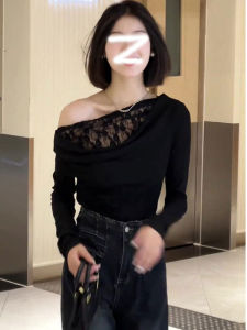 เผ็ด เด็กผู้หญิง ลูกไม้ เสื้อยืดแขนยาว ผู้หญิง สะพายไหล่ สลิมฟิต หลากหลาย เสื้อท่อนบน สําหรับ ฤดูใบไม้ร่วง ชุดทํางาน ความยาวปกติ