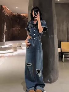 TIANANQI | Slimming Retro Oversized Denim Jumpsuit