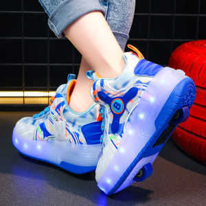 Childrens Invisible Inline Skating Shoes with Double Wheels Rotation Buckle Flashing Lights Summer Sports Shoes for Boys And Girls
