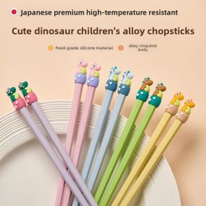 MONLEYTA | Japanese Style Childrens Chopsticks Alloy Mealtime Utensils Cartoon Design For Elementary School Students Home Use Pair Set