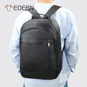 EDERN New Genuine Leather Backpack for Men Business Casual Commuting Backpack Fashion Cowhide Schoolbag Large Capacity 15.6-inch Laptop Bag