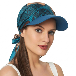 New Women Fashion Printed Satin Headscarf Hat with Brim Sun Hats Summer Soft Breathable Headscarf Caps Baseball Cap