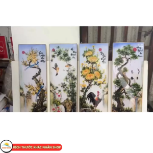 Bộ Tranh Tứ Quý Sơn Thủy Hữu Tình Tráng Gương – Trang Trí Phòng Khách Phòng trà Decor Phong thủy Hút May mắn