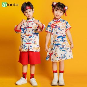 LOlanta Chinese New Year Traditional Outfit Girls Dress Qipao Vintage Chinese Cheongsam Dress Boy Dragon Kung Fu Outfit Tang Costume 3-14Years