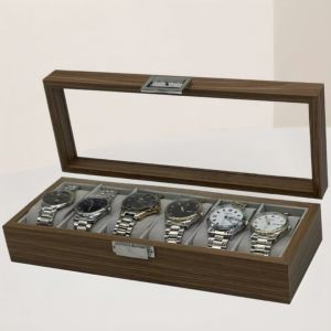 1PC Black Walnut Pattern Wooden 6-Digit Watch Storage Display Box Wooden Watch Packaging Box