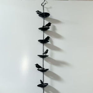 Hanging Rain Chain Mobile Rainwater Catcher Chain with 6 Metal Birds Bronze Decoration for Outdoor Courtyard Garden