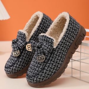 New Arrival Winter Womens Cotton Shoes Old Beijing Cloth Shoes Gingham Peas Fashion Plaid Velvet Thickened Cotton Boots Soft Sole Shoes