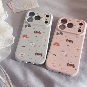 Korean Splash-ink Cartoon Puppy Kitten Pattern Soft Phone Case For iPhone 17 13 14 12 15 16 Pro Max Shockproof Protective Cover