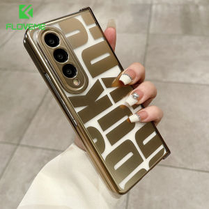 FLOVEME Luxury Plating With Screen Film Protector Phone Case For Samsung Galaxy Z Fold 5 Fold 4 Fold 3 Fold 2 5G With Hinge Protection Clear Folding Hard PC Shockproof Back Cover For Galaxy Z Fold 5 4 3 2