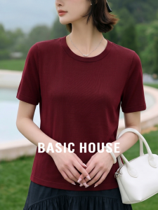 Basic House | Attractive Elegant Red Round Neck Straight Shoulder Short Sleeve T-Shirt