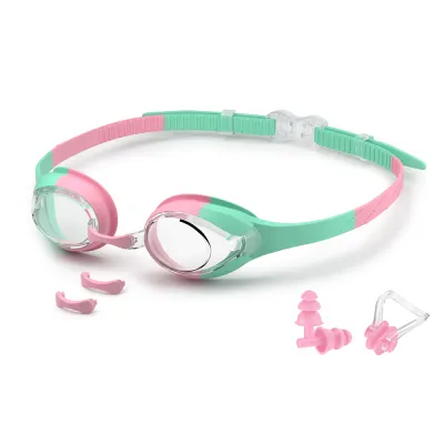Kids Swim Goggles Swimming Eyewear Glasses Quick Adjustable Strap Anti-fog&Leak Replaceable Nose Bridge Girls Boys Age 3-14