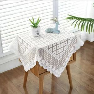 Simple Modern Solid Color Tablecloth with Bright Thread Small Flowers Lace Dot Square Tea Table Cloth Dustproof Universal Cover