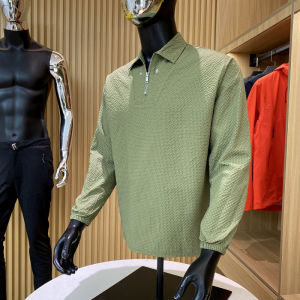 Quick Dry Long Sleeve T-Shirt Standard Fit Bubble Cloth Texture Collared Youth Fashion Breathable for Daily Wear Spring Autumn