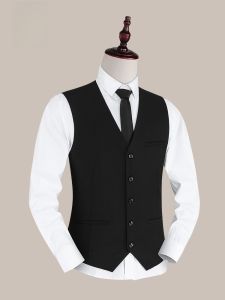 ROMON | Lormen Mens Wedding Suit Vest Groomsmen Formal Wear Business Casual Standard Fit Polyester Blend No-Button Round Hem Vest