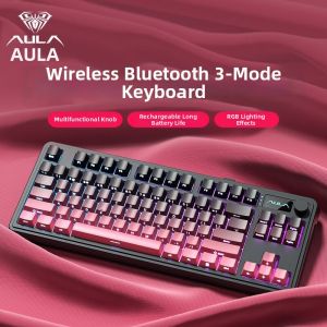 AULA | Bàn Phím Không Dây Đa Chế Độ RGB In Bên Hông Có Đèn Led