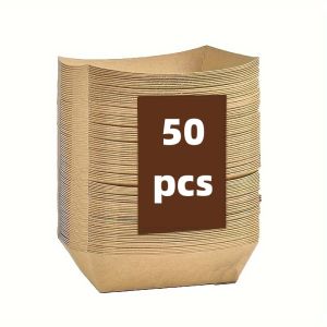100 Chiếc Khay Giấy Kraft Đựng Thức Ăn Loại Dày Dùng Một Lần Dùng Để Đựng Đồ Ăn Nhẹ Khoai Tây Chiên Taco Đồ Nướng Bộ Đồ Dùng Tiệc