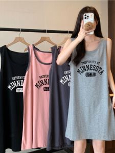 Summer Sleeveless Vest Camisole Dress Loose Fancy Letters Print Pure Cotton All Cotton Cool Fast Skirt Fashion