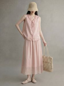 GULILI | Korean Pink Ruffle Sleeveless Stylish Set Women