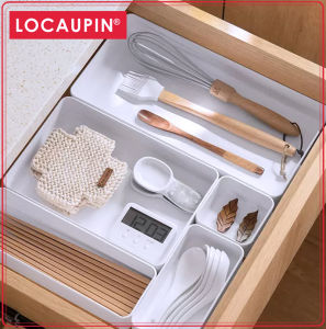 Locaupin Kitchen Bathroom Office Drawer Organizer Storage Box Compartment Organization Divider Tray Holder