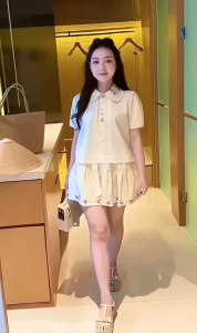 Set đồ nữ mặc hè set thiết kế tiểu thư chất Thô thêu hoa áo sơ mi cổ sen dễ thương cài nút tay ngắn phối chân váy xòe ngắn đáng yêu