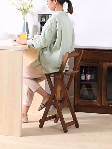 Foldable Bar Stools High Stools Backrest Solid Wood Chair Portable Chair Restaurant Chairs