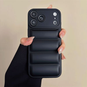 Trendy Down Jacket Phone Case For iPhone 17 16 15 Pro Max 14 Plus 13 12 11 Lens Protection Solid Color Soft Silicone Back Cover