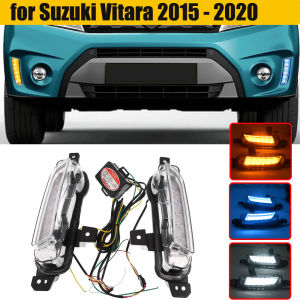 2PCS/SET Car LED Daytime Running Light DRL Fog Lamp with Yellow Turn Signal Fit For Suzuki Vitara 2015 2016 2017 2018 2019 2020