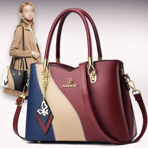 2024 New Arrival Contrast Color Handbag Large Capacity Soft Leather Mother Bag Casual Shoulder Bag for Middle-Aged People Womens Bag Fashion Fashion