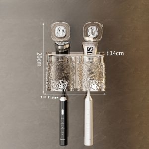 Suction Cup Wall Mounted Bathroom Toothbrush Holder Electric Toothbrush Stand Toothpaste Cup Set Luxury Minimalist Style Storage Rack