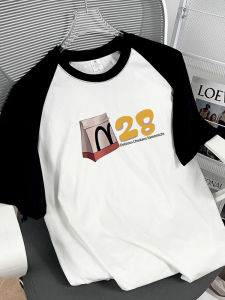 เสื้อยืดคอกลมแขนสั้นผ้าฝ้ายแท้สำหรับผู้ชาย ทรงหลวม แขนสั้น ฤดูร้อน 2025 ทรงใหม่ สไตล์ลำลอง สีบล็อก เสื้อเชิ้ตทรงครึ่งแขน