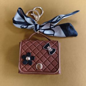 Fashion Korean Flower Bow Scarf Keychain Leather Earphone Storage Bag Mini Bag Charms for Women Cute Elegant Pendant Coin Purse