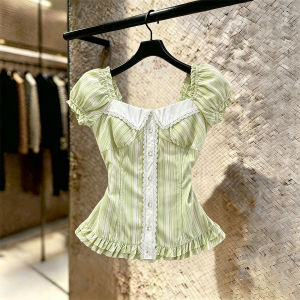 SHUAIYUE | Áo Sọc Vintage Ngọt Ngào Voan Nơ