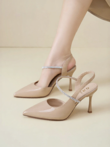 Josiny | Pointed Toe Nude Lace Hollow High Heel Pumps