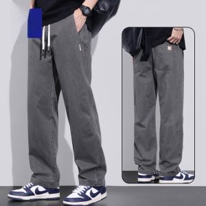 ROMON | Romon Mens Pure Cotton Casual Pants Loose Straight Wide Leg Khaki Elastic Long Summer Autumn New Style Fashionable Youth