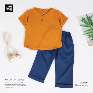 Setelan Anak Kama Kalila Amarkids Usia 1-6 Tahun   | Blouse berbahan katun linen nyaman celana nyaman bergerak warna mustard dan navy terdapat saku celana.