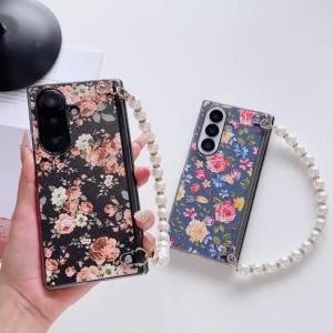 szhaiyu | For Samsung Galaxy Z Fold 8 Ultra Fold 8 7 6 5 Shockproof Case With Colorful Flowers With Pearl Chain Hinge Protect Hard Cover